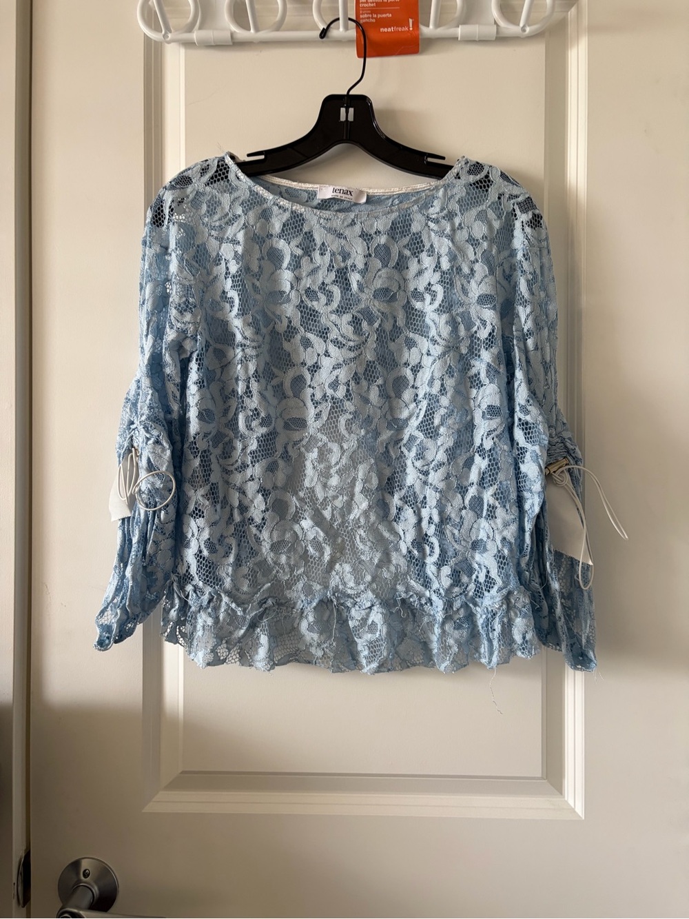 Lace Peasant Blouse in Light Blue by